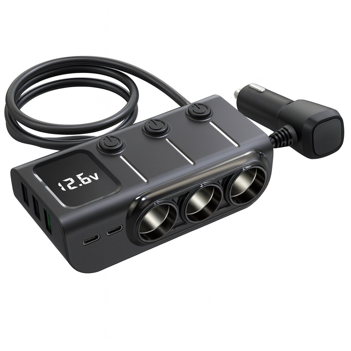 THAR Auto Oplader 120W – Voltmeter & USB-C