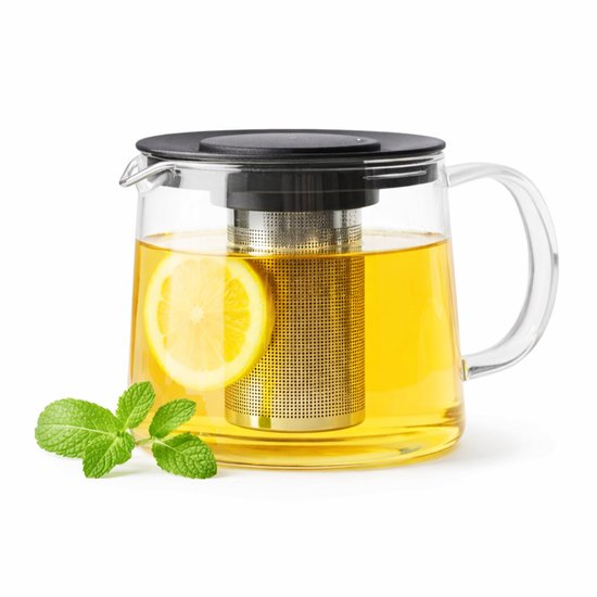 Théière en verre avec infuseur à thé en inox noir 1L