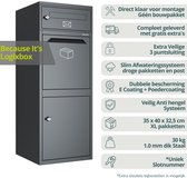 Logixbox Complete Set - Pakketbrievenbus - Pakketbox Frontbox DeLuxe - apart Postvak - 1.0 dik staal -- grijs - GRATIS ACCESSOIRES twv 33,50: STICKERSET + MAT + EXTRA BEVEILIGING - Wandmontage of vrijstaand - Hoge kwaliteit