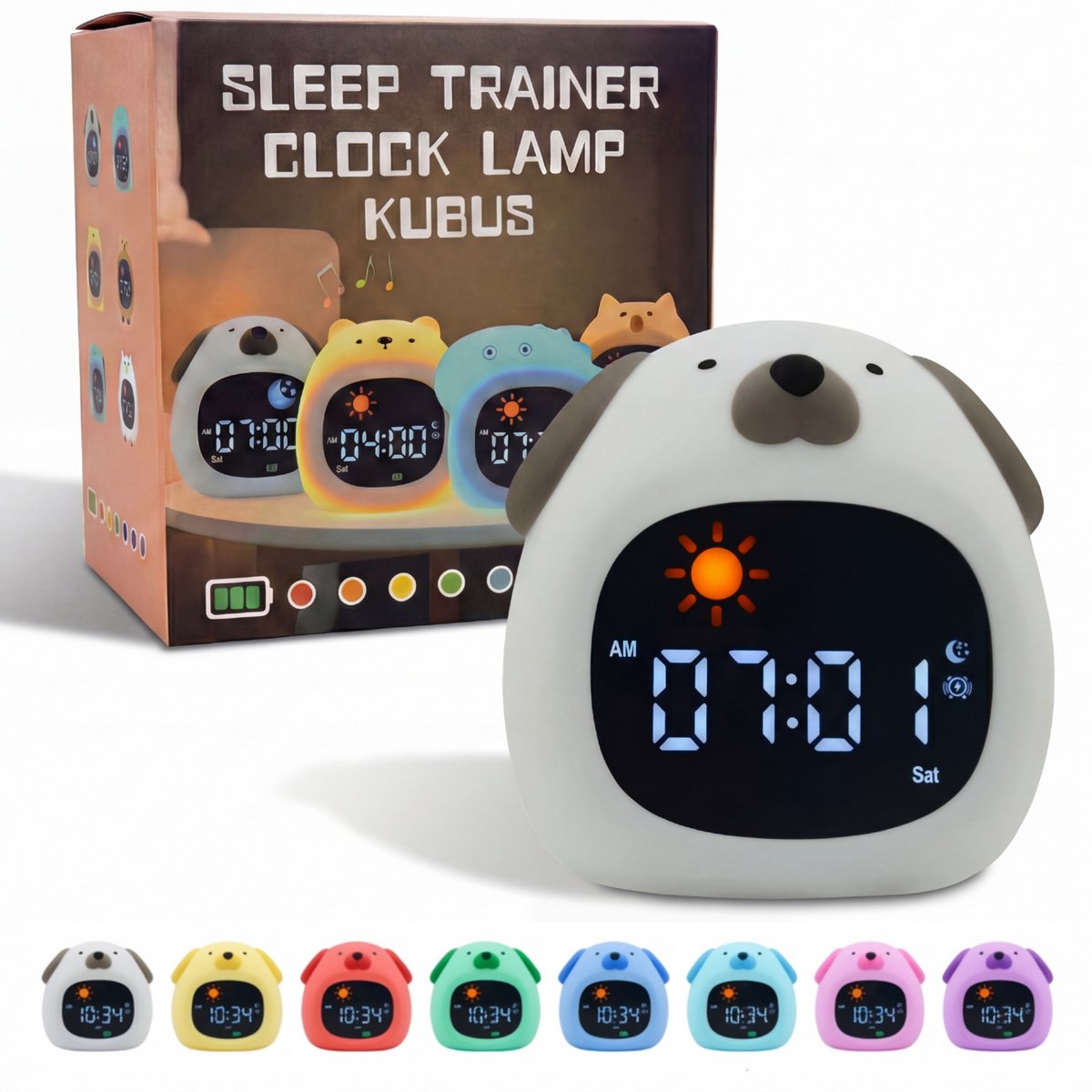 Slaaptrainer Hondje - Slaapwekker - Kinderwekker - Nachtlamp Kinderen - Oplaadbaar - Dim functie - Digitale Kleurenscherm - Wake Up light