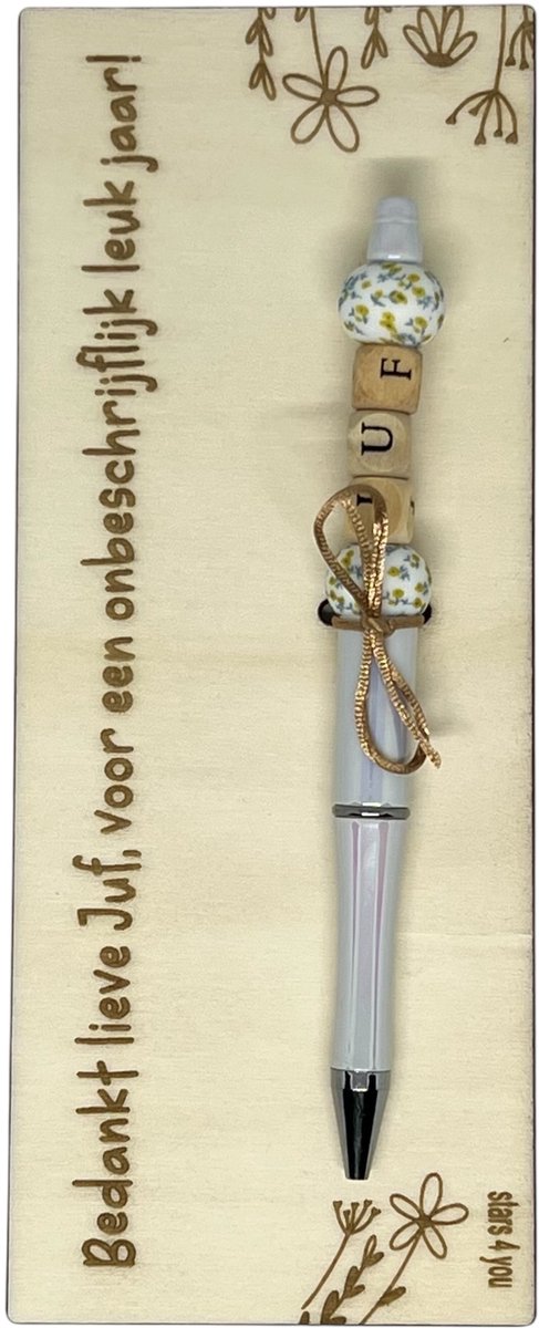 Kralenpen JUF | | WIT holografisch | jij bent de beste | coolste meester | topjuf | einde schooljaar | cadeau | cadeautje juf | cadeautje meester | meester