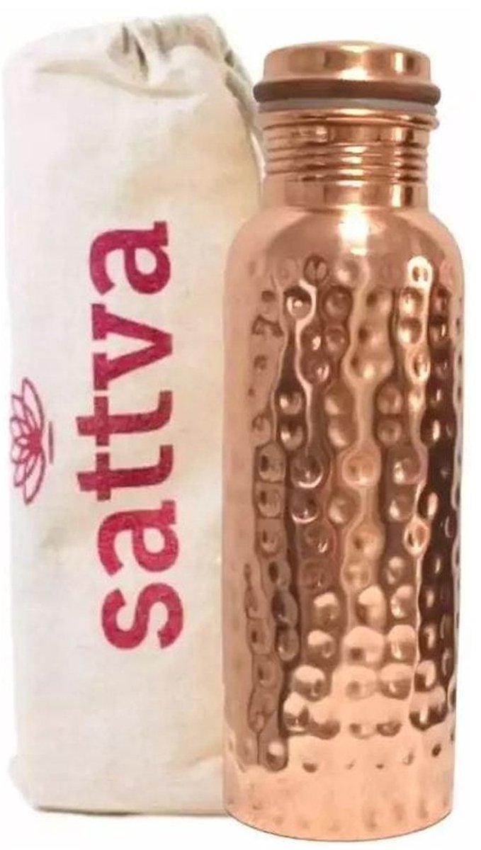 Koperen drinkfles, gehamerd, Sattva Ayurveda, 650 ml