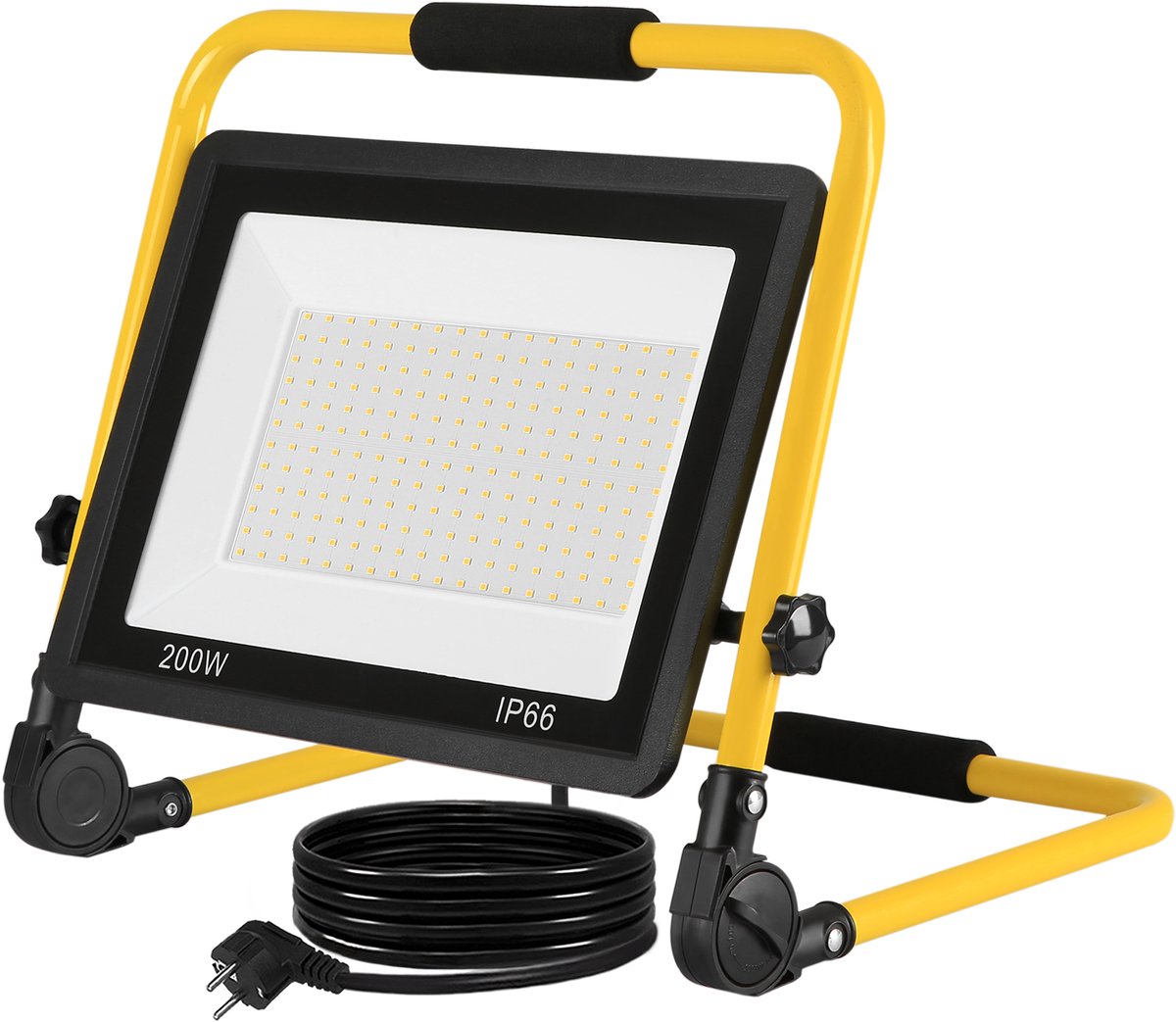 200W LED-bouwlamp, werklamp met 3 meter stroomkabel en U-vormig statief, schijnwerper voor werkverlichting, werklamp voor garage en tuin (warm wit) NAIZY