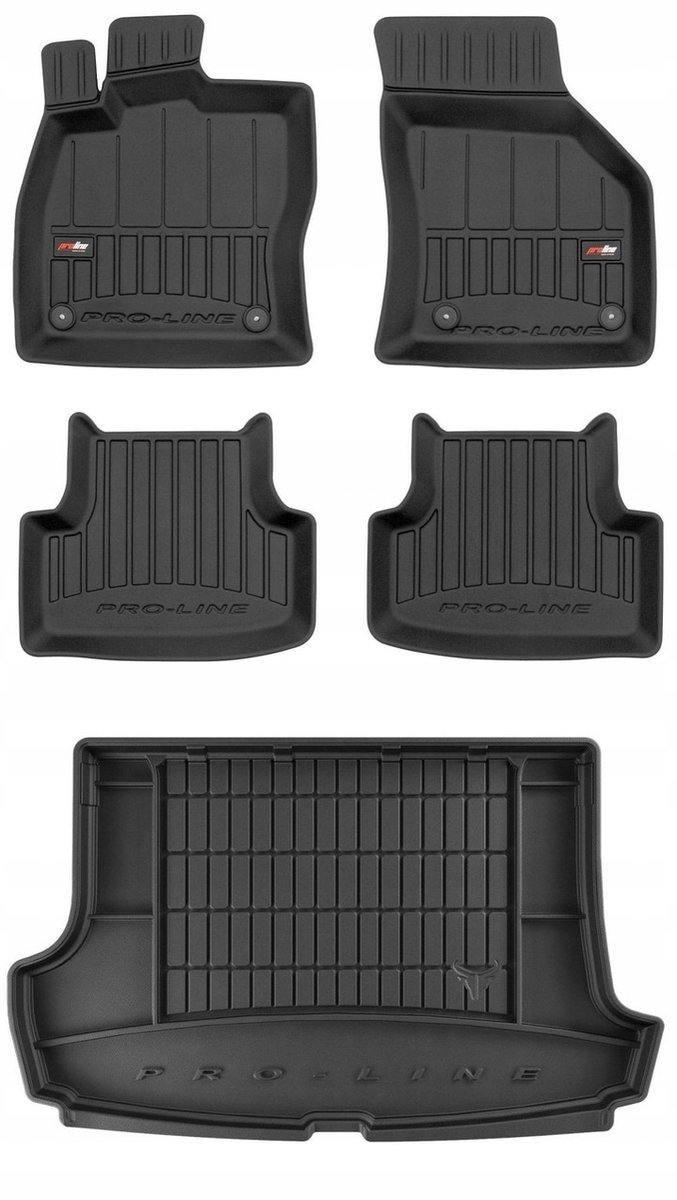 Frogum ProLine Complete Set: Luxe Rubberen Automatten + Kofferbakmat - Geschikt voor VW T-Roc vanaf 2017 - Hoge laadvloer - Perfecte Pasvorm - Geurloos TPE - Zwart