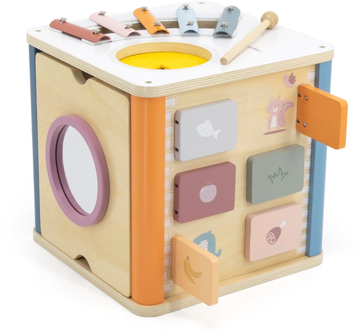 PolarB Houten Activiteitenkubus 8-in-1 – Educatief Speelgoed met Muziek & Vormen