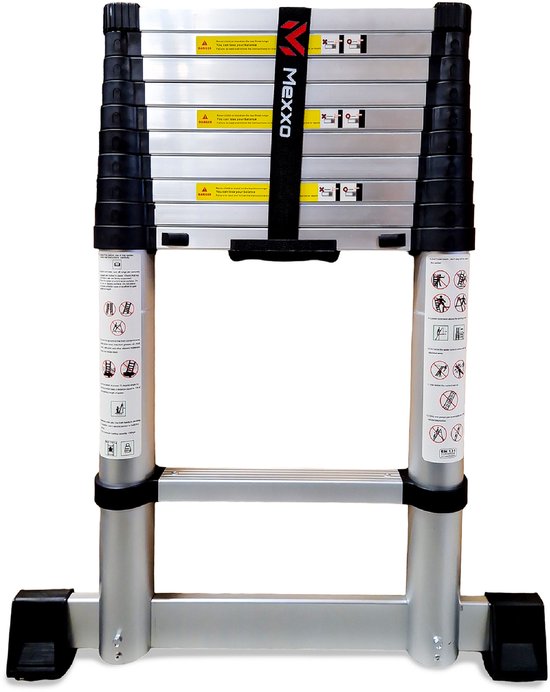 Telescopische ladder – Telescoopladder aluminium – Maximale hoogte 3,20 meter – Telescoopladder met stabilisatiebalk – Mexxo