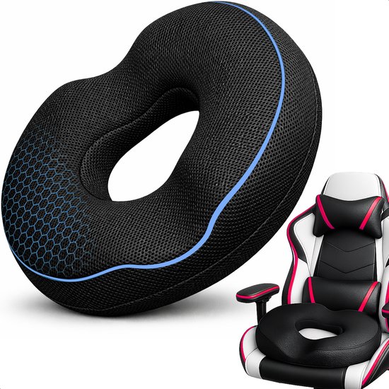 Coussin de siège en forme de donut - Orthopédique et ergonomique - Coussin pour coccyx - Coussin pour anneau - Coccyx - Anneau de siège - Coussin Hémorroïdes - Mousse à mémoire de forme - Pour voiture, chaise de bureau et canapé