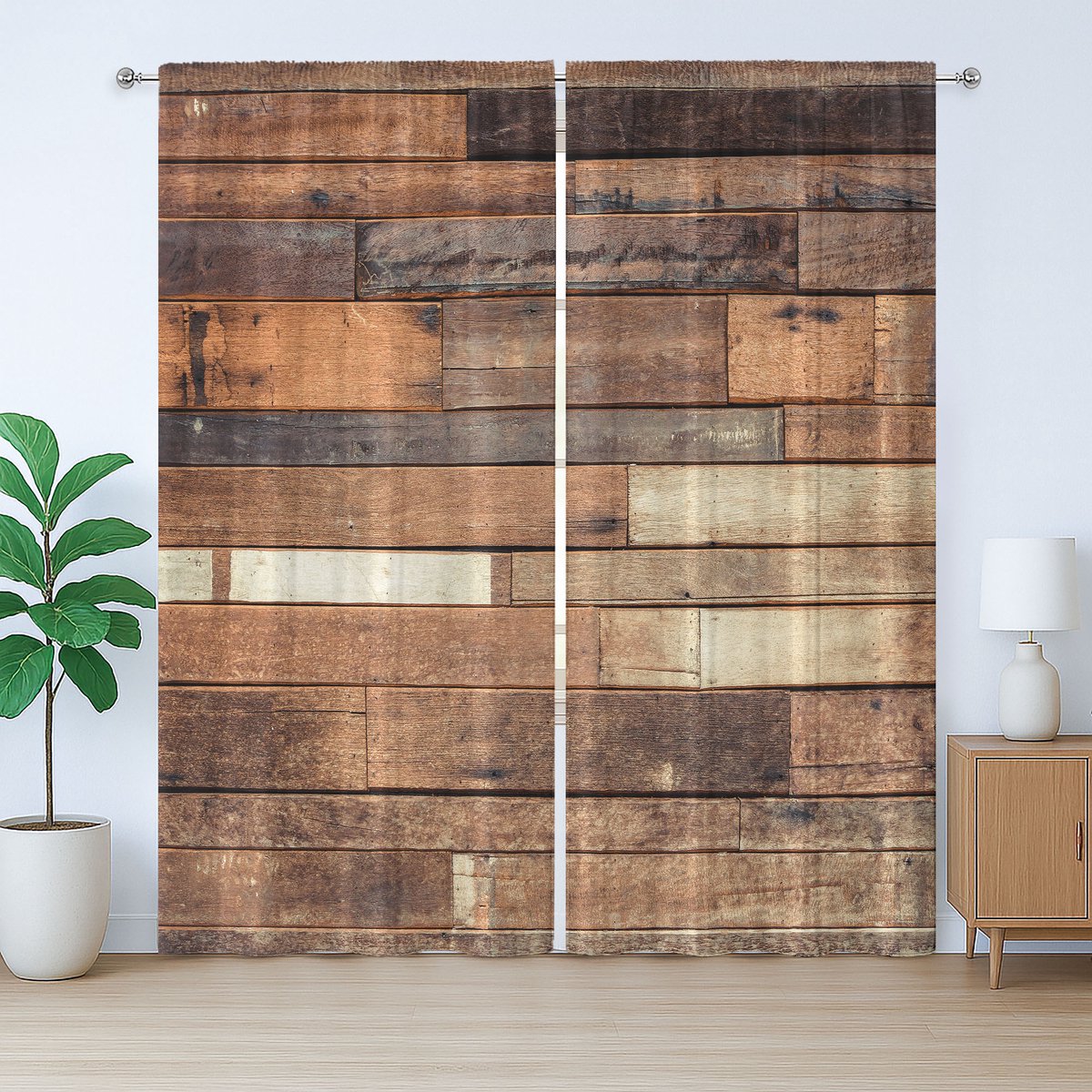 ABAKUHAUS Rustiek houten gordijn, bruin, rustiek, met zicht vanaf de vloer, slaapkamergordijn met lussen en haken, 280 x 175 cm, bruin