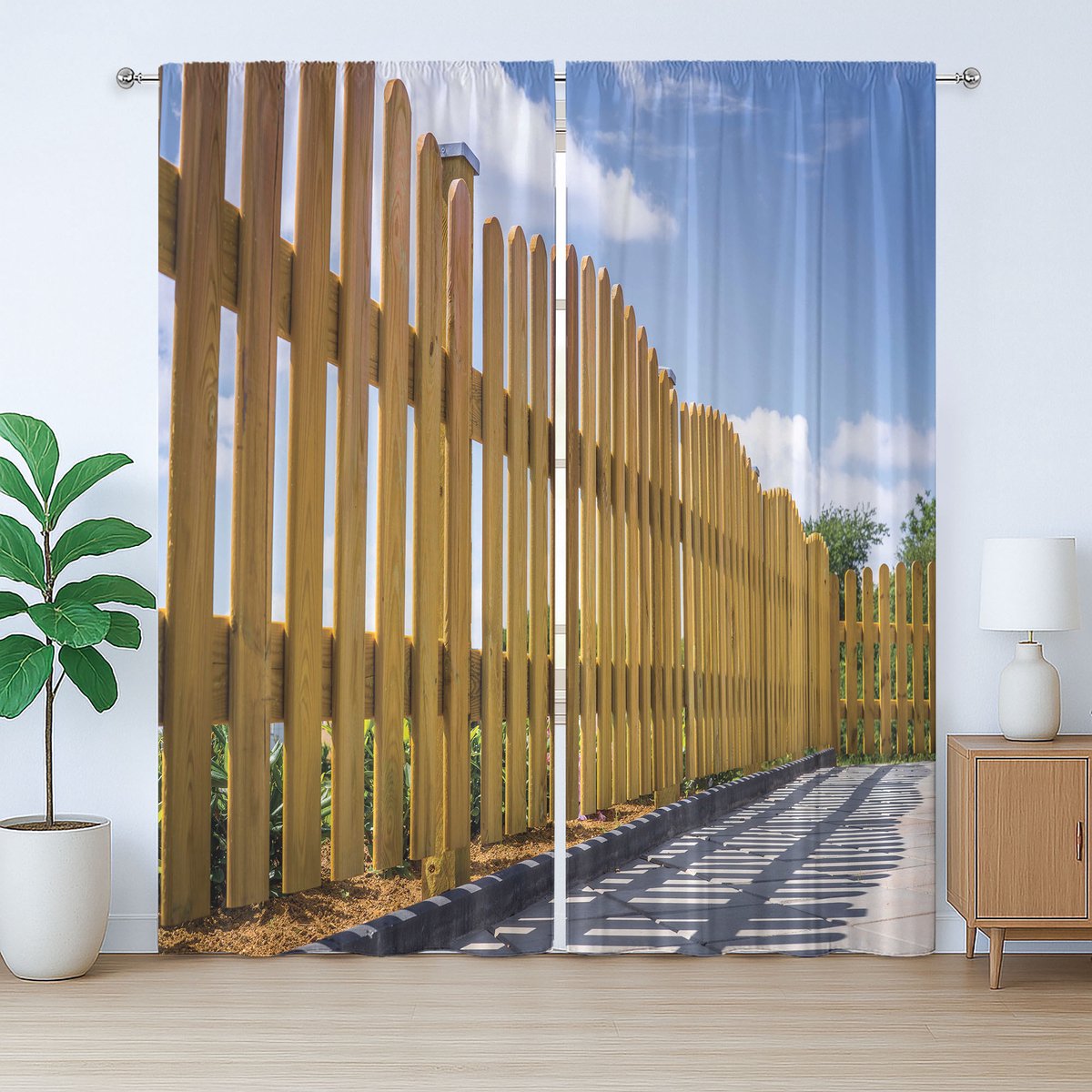 ABAKUHAUS Rustiek Hekgordijn, Terras Zomerse Dag Hemel, Slaapkamer Geplooid Gordijn met Lussen en Haken, 280 x 175 cm, Licht Koffie Violet Blauw