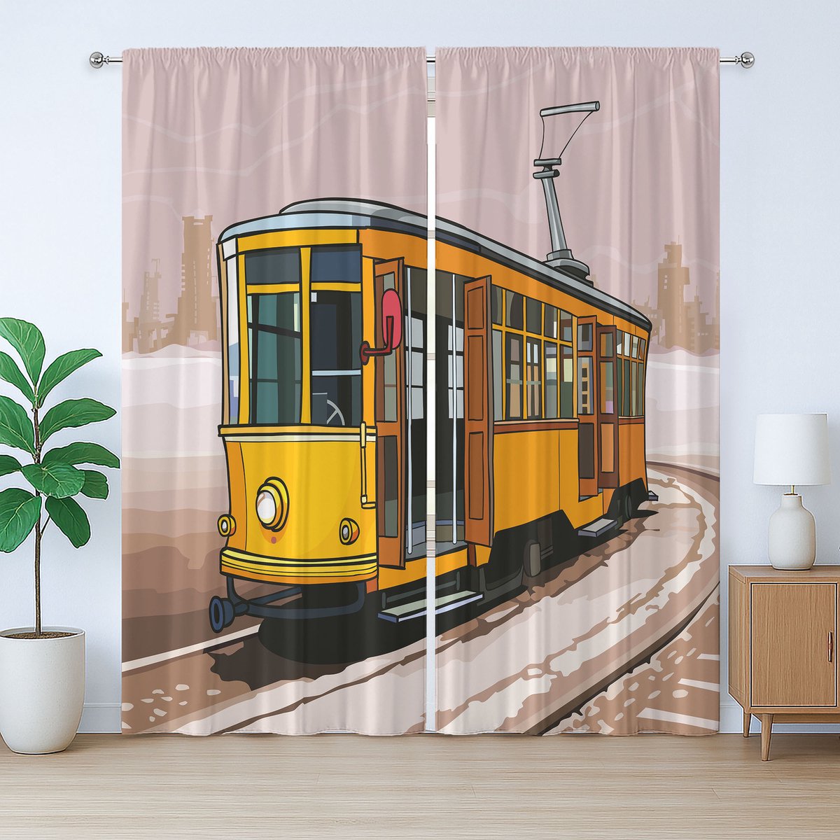ABAKUHAUS Moderne rustieke gordijnen, railsysteem, universele gordijnen met lussen en haken voor de woonkamer, 280 x 245 cm, geel en lichtbruin
