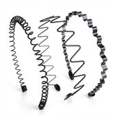 Set metalen haarbanden zwart – 3 stuks flexibele haar accessoires voor dames en heren diadeem – golf haarband, spiraal haarband en zigzag haarband