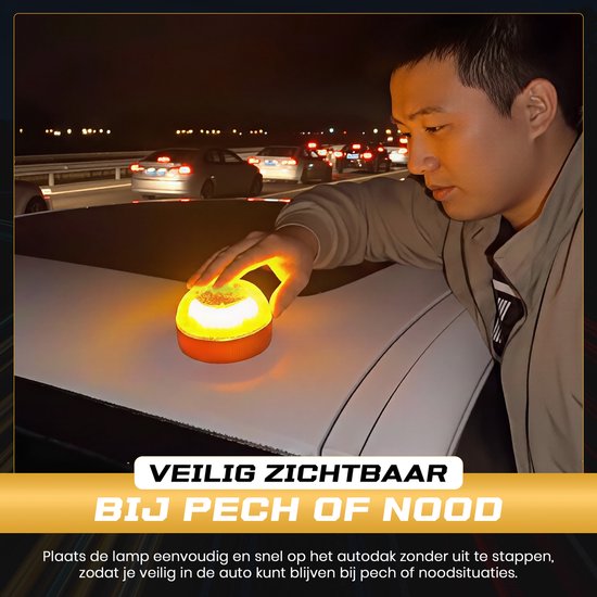 Lampe de secours V16 Espagne – lampe clignotante pour voiture avec aimant – rechargeable en USB-C clignotant orange - Lampe d'alarme V16 réglementation espagnole