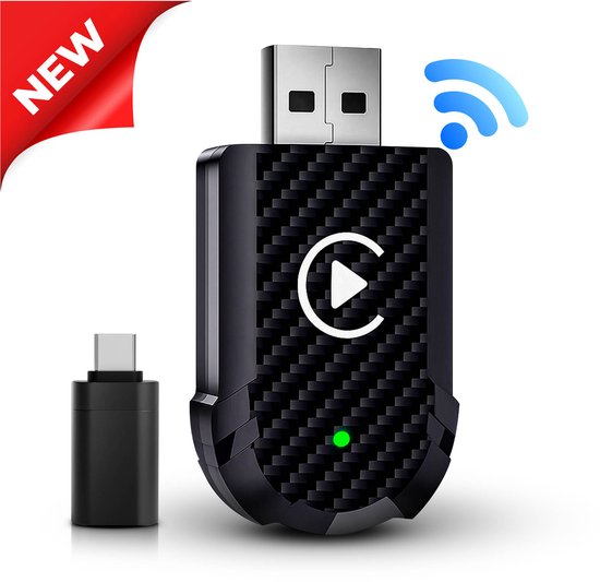 Narlix Wireless CarPlay & Android Auto Dongle 2-in-1 Draadloos USB-C Adapter Compact Zwart