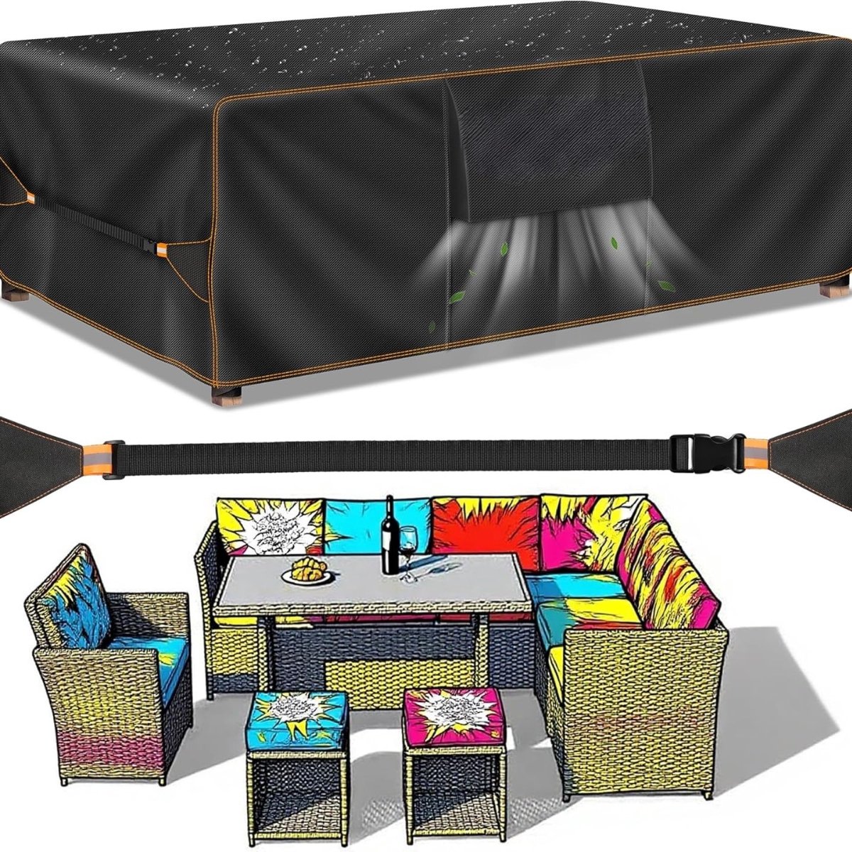 Famanu Afdekking voor tuinmeubelen, 200 x 160 cm, waterdicht afdekzeil, tuinmeubelen, Oxford-weefsel, beschermhoes voor tuinmeubelen, tuinlounge-afdekking, winterbestendig, tuintafel Zwart