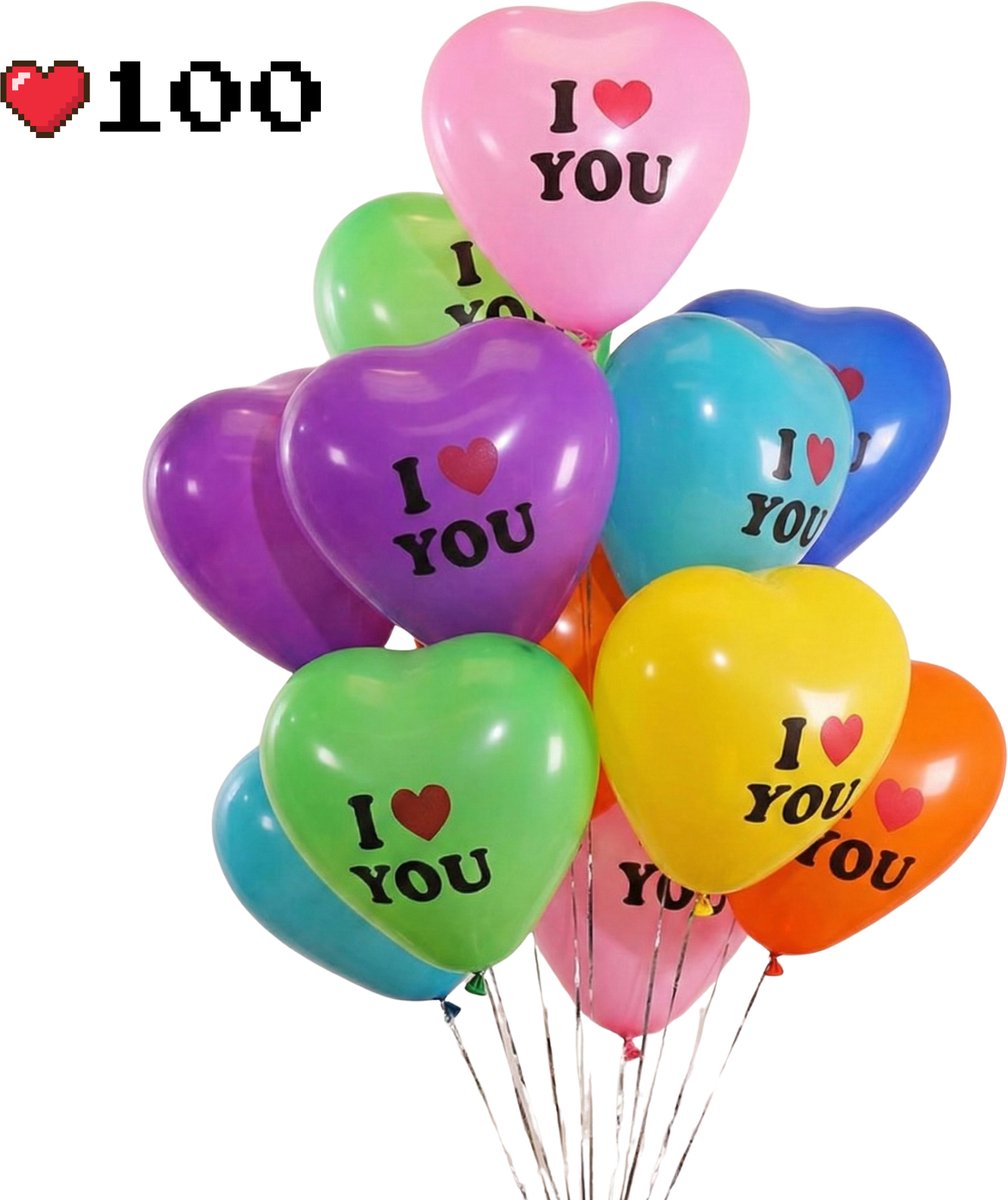 Ainy Hartjes Ballonnen bedrukt met I <3 You 100 stuks 20 cm - ideaal voor feest decoratie zoals valentijnsdag, bruiloft versiering (excl. slinger ), huwelijksaanzoek, anniversary - party feestartikelen - liefde - jubileum - cadeau voor haar