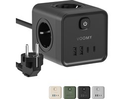 Voomy Stekkerdoos - 20W Snellader - USB-C & USB-A - 4 Stopcontacten - Aan/uit Schakelaar - 2M Verlengsnoer - Overspanningsbeveiliging - Zwart