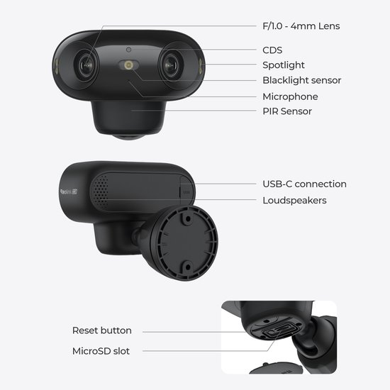 Reolink Argus 4 Pro 4K Batterij Beveiligingscamera Draadloos Buiten, 180° Dual-Lens 8MP Camera voor Thuissbeveiliging, ColorX Nachtzicht, Slimme Persoons-/Voertuig-/Dierendetectie, Geen Abonnement, Lokale Opslag, Zwart van Merkloos — afbeelding 5