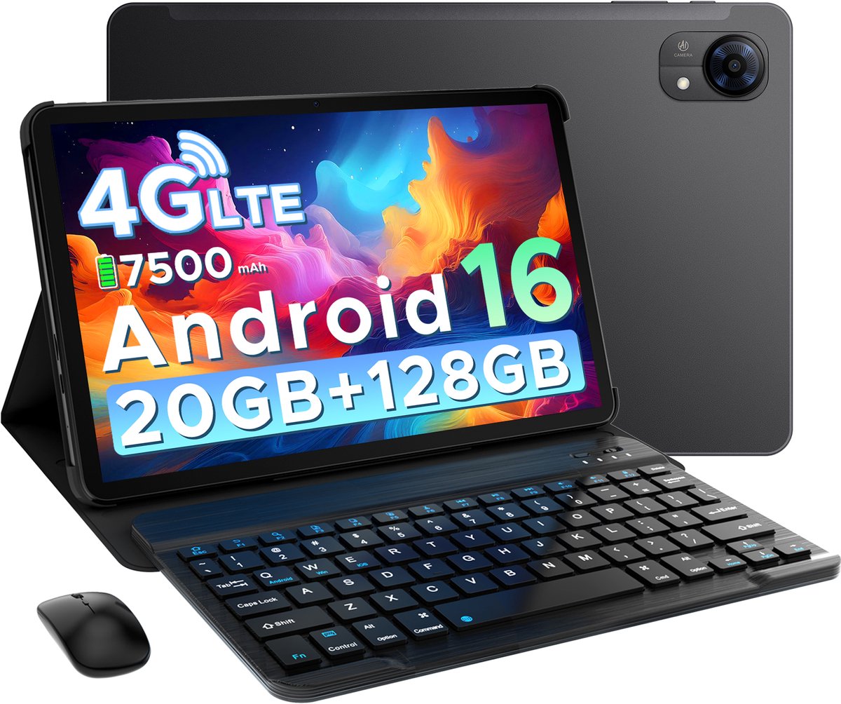 DOOGEE Tab G5 VIP - Tablet - 20GB + 128GB (2TB TF) - 4G LTE - Android 16 - 10 inth 120Hz IPS HD - Unisoc T7200 - 7500mAh - 2 Lautsprecher - Widevine L1 - Face ID - GPS -Met toetsenbord, muis, stylus, koptelefoon