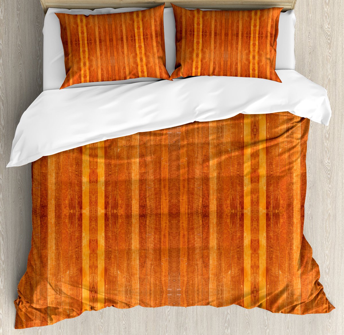 ABAKUHAUS Kaneelkleurig dekbedovertrekset voor tweepersoonsbedden, verticale strepen in bruin, 230 x 220 cm