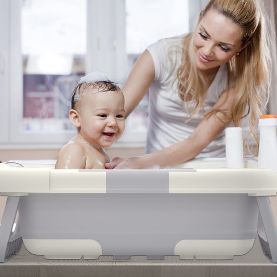Opvouwbaar babybadje (68x41x19cm) Draagbaar badzitje met thermometer, badkussen en antislipframe Kinderbadje Babybadje voor pasgeborenen en baby's van 0-24 maanden (Panda) NAIZY van Merkloos — afbeelding 2