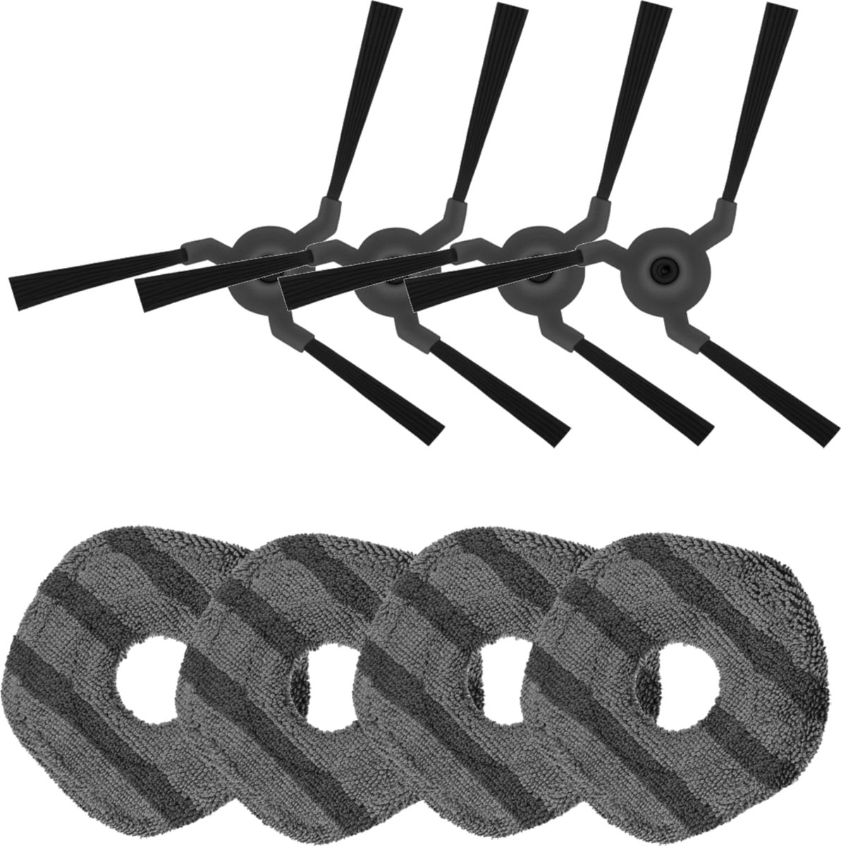 4x Zijborstel, 4x Mop Pad Geschikt voor Eufy X9 Pro, X10 Pro Omni Robotstofzuiger Accessoires