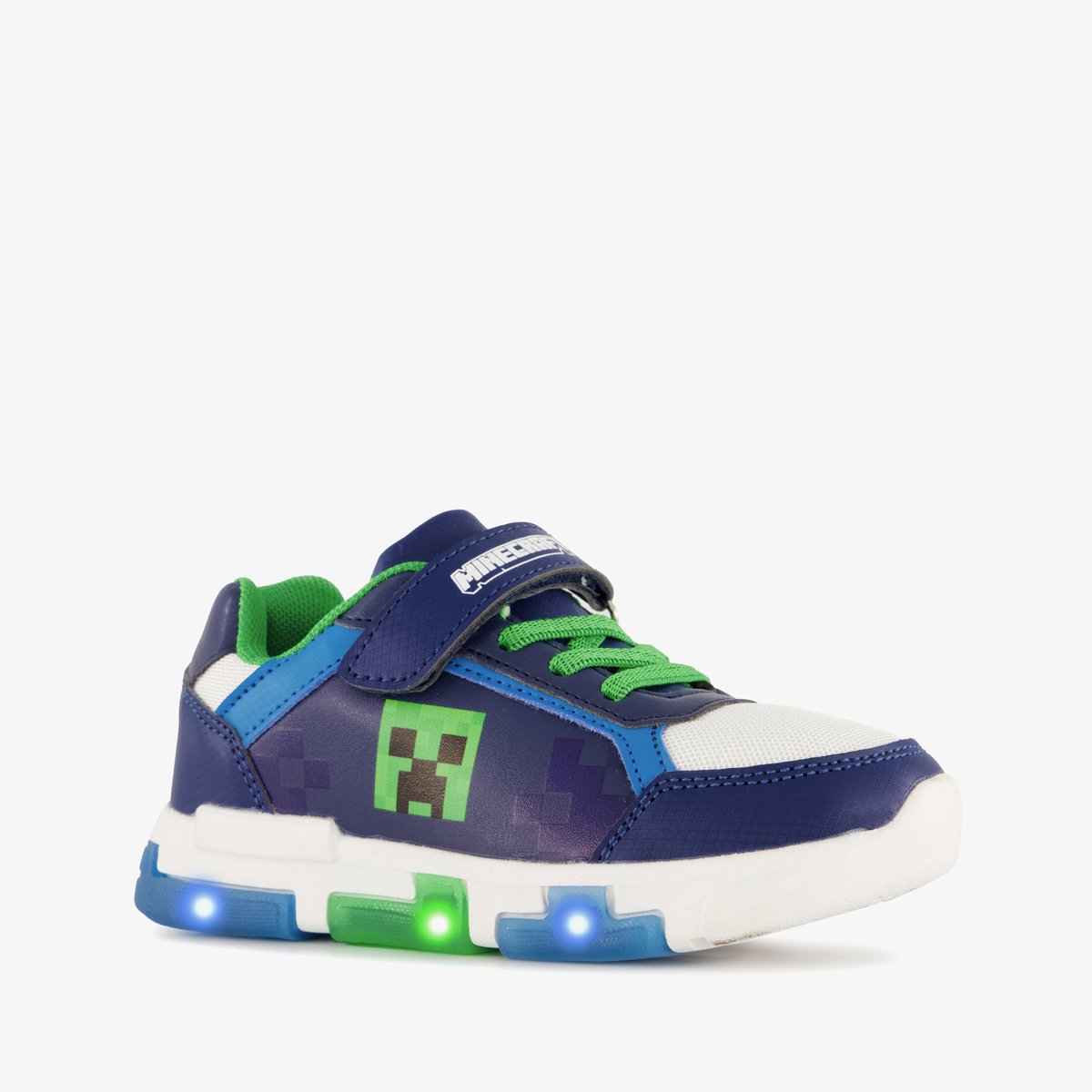 Minecraft jongens sneakers blauw groen met lichtjes - Maat 31