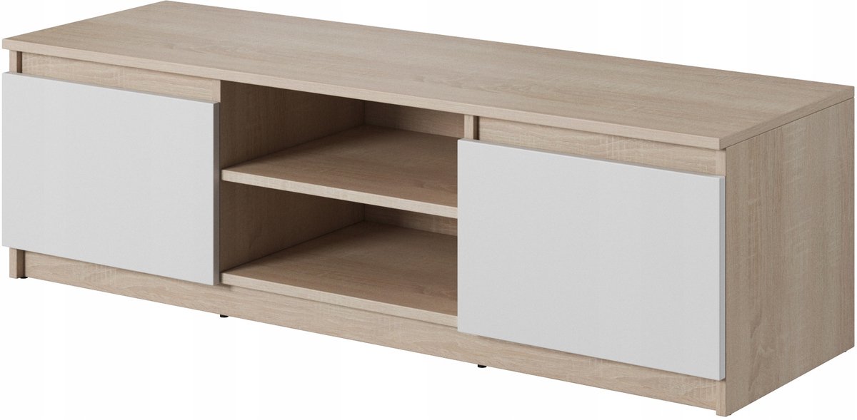 Modern TV-Meubel 120 cm – RTV Lowboard met 2 Deuren en Open Vakken – Sonoma Eiken & Wit Mat – Compact Design met Optionele LED