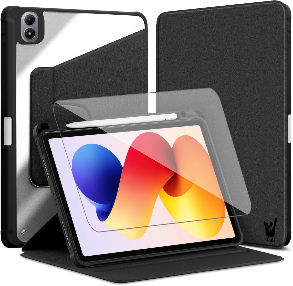 Hoes en Screenprotector geschikt voor Xiaomi Redmi Pad 2 Pro 12.1 inch – 360° draaibaar – Met pencil houder – Zwart