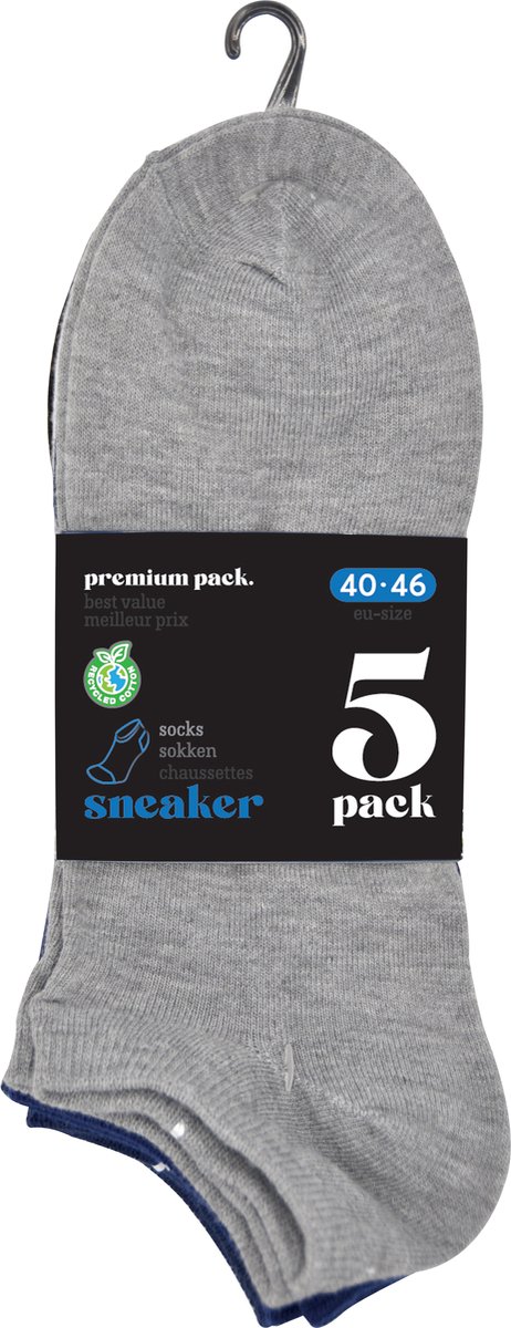 Heren Sneakersokken - mannen maat 40/46 - 10 PAAR - multi- korte sokjes - sterke enkelsokken in grijs- marine- jeans- wit en zwart - RG cotton