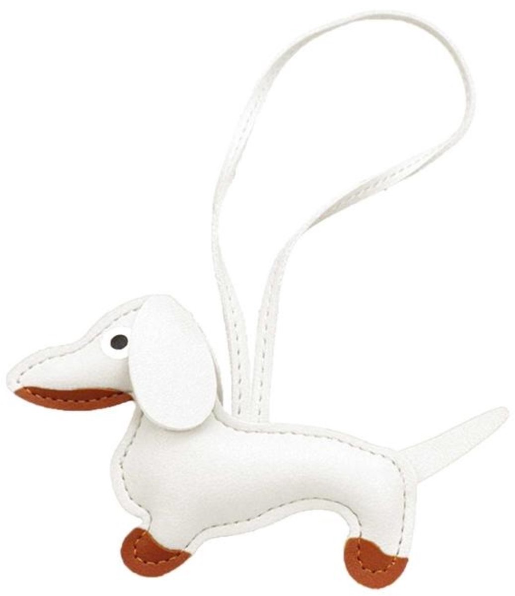 Teckel sleutel of tas hanger wit - teckel - sleutelhanger - tashanger - hond - cadeau - decoratie - wit
