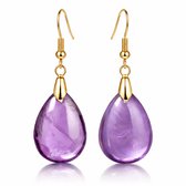 Boucles d'oreilles dorées pour femme avec pendentif améthyste en forme de goutte