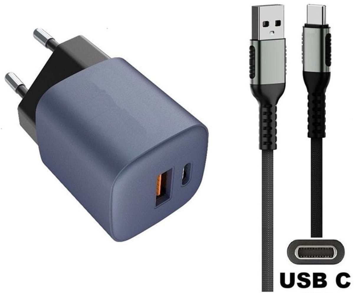 OneOne 33W snellader met 2 poorten + 0,5m sterke USB C kabel. GAN lader. PD PPS oplader adapter past op Kobo (Rakuten) eReader Elipsa, Elipsa 2E, Sage, Libra 2, Libra Colour, Clara 2E, Clara Colour, Clara BW - Kindle (Amazon) Scribe
