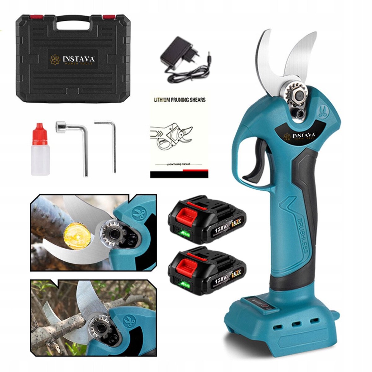 Instava Accu Snoeischaar – 35 mm – Incl. 2 Accu’s (2.0Ah) – Elektrische Snoeischaar – Makita LXT 18V Accu Compatibel – Opbergkoffer & Accessoires
