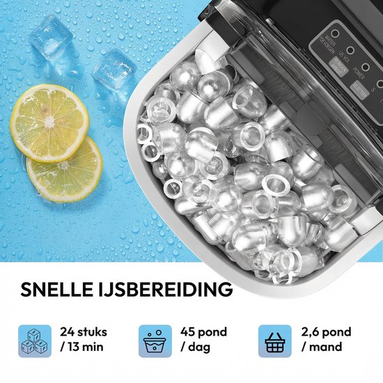 Loefme IJsblokjesmachine - 1.2 Liter - 12KG IJsblokjes in 24 uur - met IJsschep - Zelfreinigingsfunctie -Draagbaar - 9 Blokjes in 8 Minuten - RVS van Merkloos — afbeelding 4