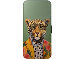 Casimoda® bookcase - Geschikt voor Samsung Galaxy A57 - Hoesje met pasjeshouder - Luipaard Hipster - Groen - Kunstleer
