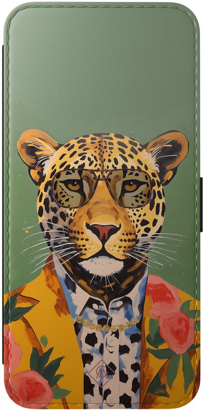 Casimoda® bookcase - Convient pour Samsung Galaxy A57 - Étui avec porte-cartes - Léopard Hipster - Vert - Cuir synthétique