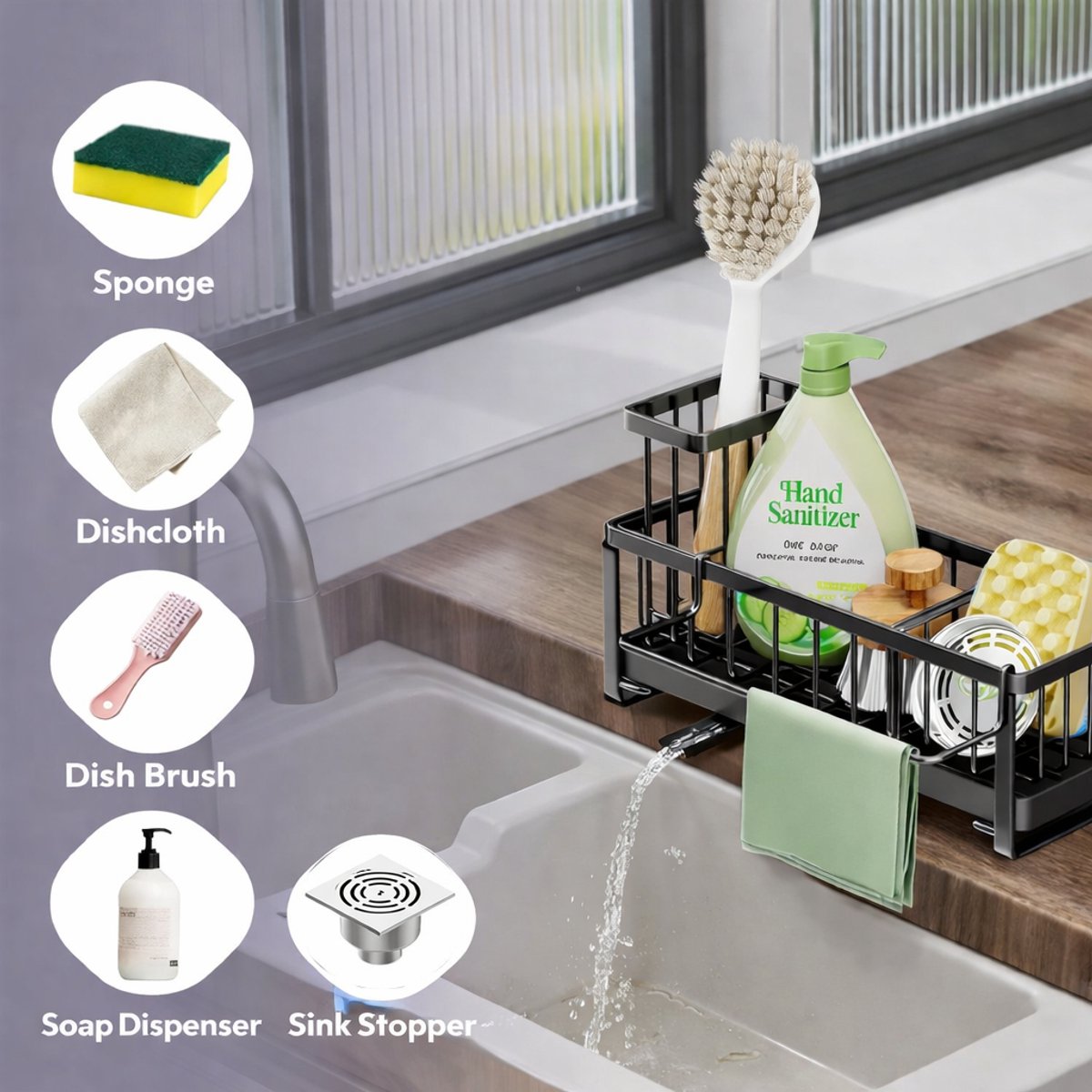Gootsteenorganizer, multifunctioneel afvoerrek Gootsteensponshouder Ke