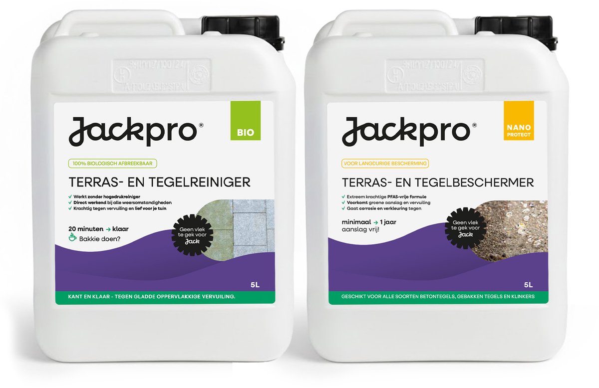 Jackpro Terras Compleet BIO - 5L Tegelreiniger & 5L Tegelbeschermer - Schoonmaken - Impregneren