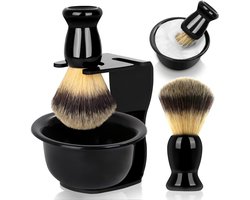 3-in-1 Mannen Scheerkwast Set – Met Kom, Stand en Scheermes Sleuf – Zwart – Geschikt voor Nat Scheren