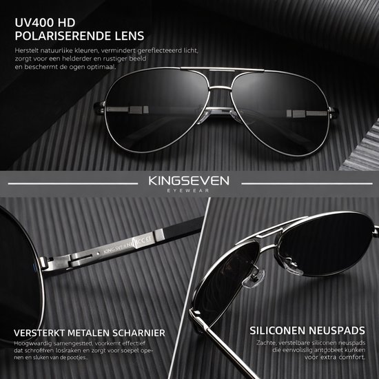 Kingseven Zwart Grijs -Gepolariseerd - Zonnebril Heren - Sunglasses - Zomertrend van Kingseven — afbeelding 5