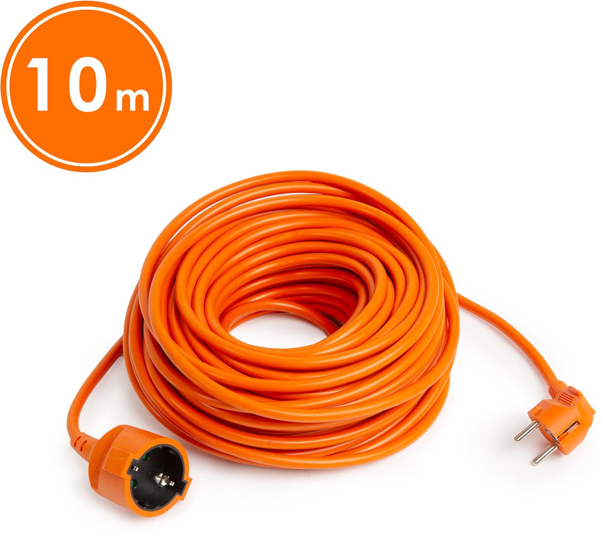 Verlengsnoer - 10 m - Oranje - Zwart Stopcontact - Schuko CEE 7/4 - Stekker CEE 7/7 - H05VV-F 3×1,5 mm² - 10/16 A - 250 V AC - IP20 - PVC Mantel - Geschikt voor Huis, Kantoor & Tuin [20504OR]