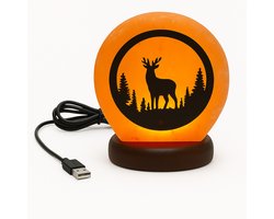 Himalayazout - Zoutlamp - Tafellamp - 3D (Xmas Deer) met 75cm snoer en USB - 8x12x10cm - 0.8kg