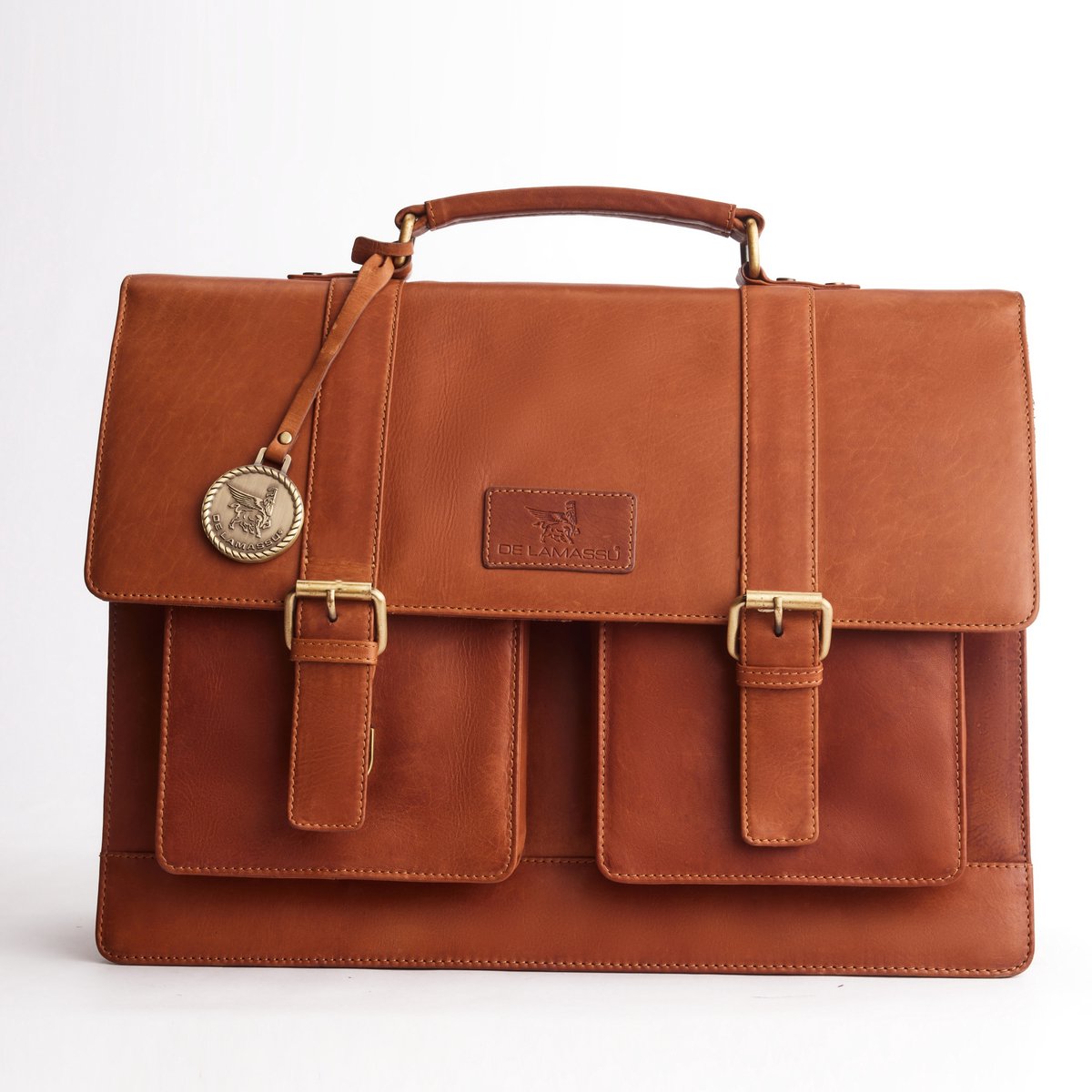 DE LAMASSU® (Graham) business laptoptas van leer – laptopvak 15,6 inch – unisex aktetas voor werk, kantoor & reizen – waterafstotend en elegant