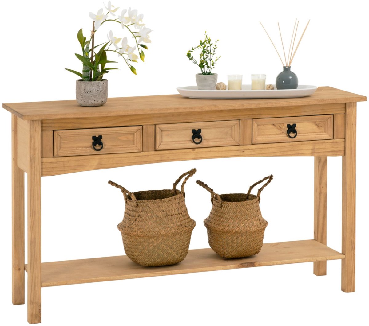 Consoletafel SALSA van massief grenenhout met 3 lades