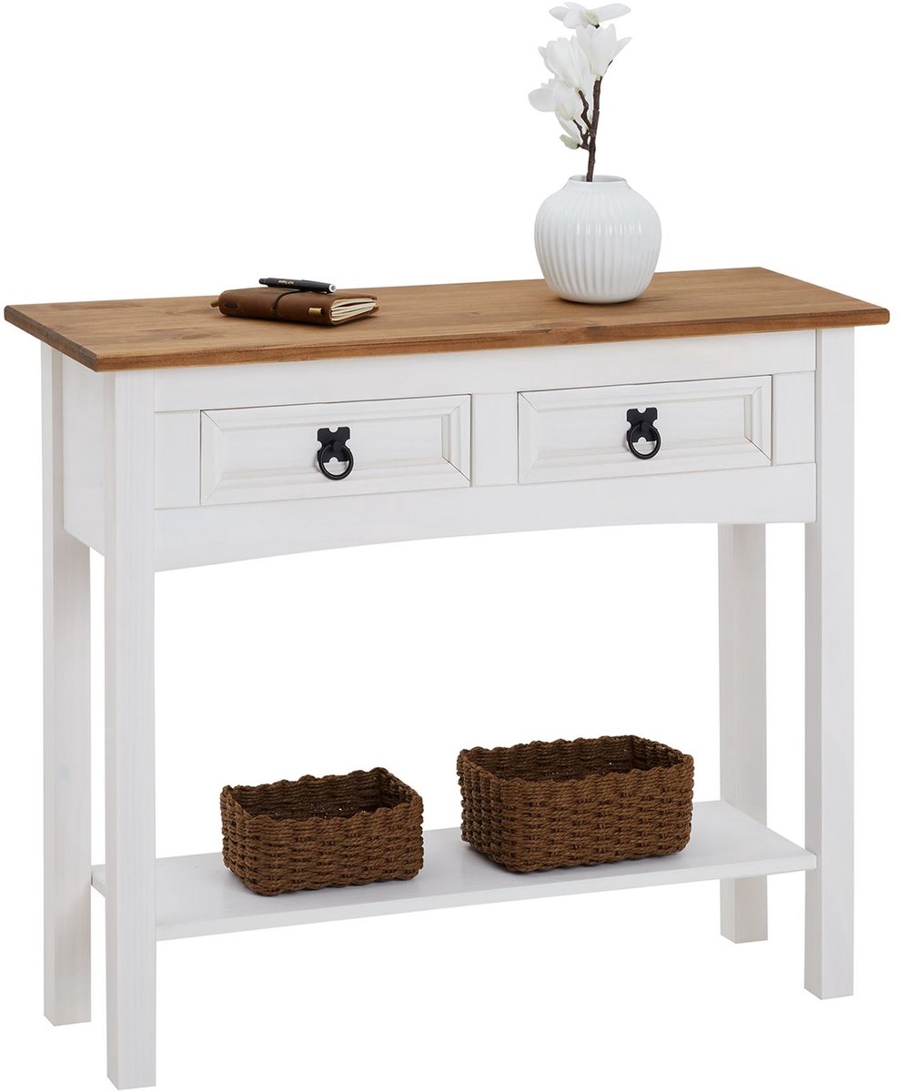 IDIMEX Mexicaanse consoletafel CAMPO van massief hout met 2 lades - wit