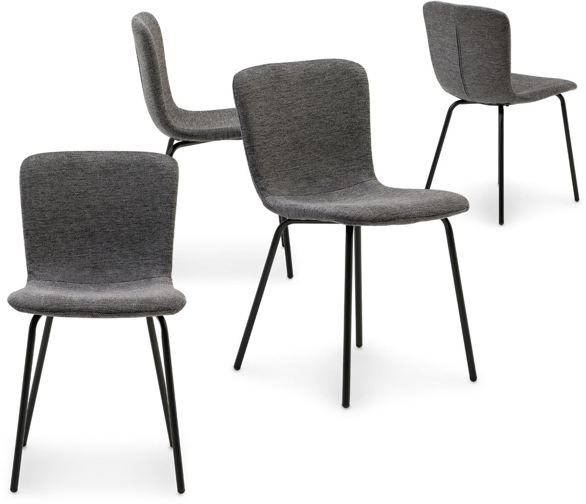 Eetkamerstoelen AUDREY set van 4 antraciet - Moderne gestoffeerde eetkamerstoelen met metalen poten in zwart - Keukenstoelen, eetkamermeubels - Gestoffeerd en comfortabel - Hoofdafbeelding set van 4