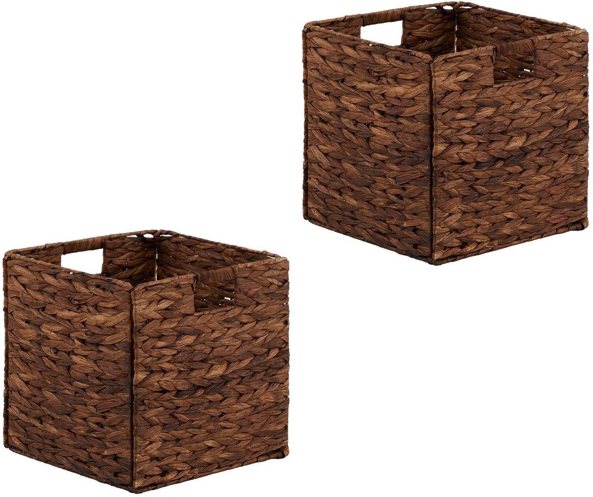 Mand CAO set van 2, bruin - Handgemaakte manden van waterhyacint, opvouwbaar met stevige handgrepen. Veelzijdig voor slaapkamer, kantoor, woonkamer. Praktisch, decoratief, mand voor op een plank, opbergmand - Hoofdafbeelding
