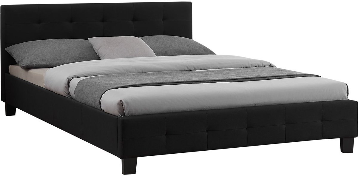 IDIMEX Gestoffeerd bed IOWA 140 x 200 cm, zwarte stof