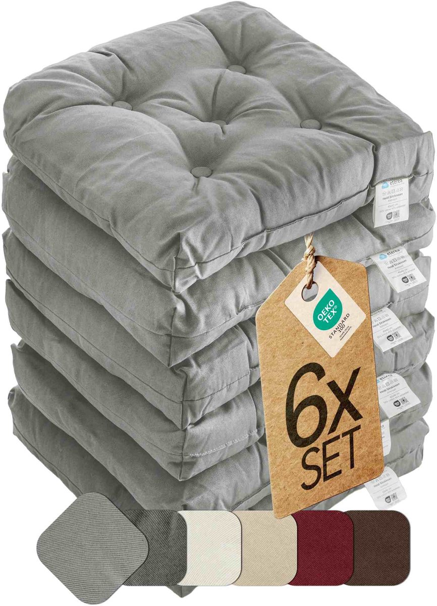 etérea Heidi Zitkussen Stoelkussen - Seat Cushion 6 Stuk - 42x42 cm - Grijs