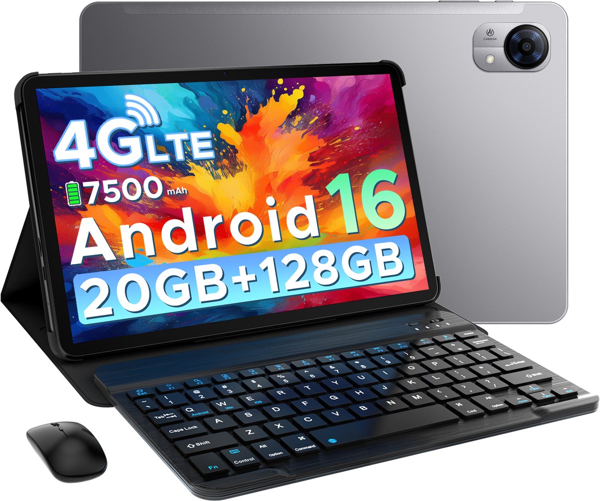 DOOGEE Tab G5 VIP - Tablet - 20GB + 128GB (2TB TF) - 4G LTE - Android 16 - 10 inth 120Hz IPS HD - Unisoc T7200 - 7500mAh - 2 Lautsprecher - Widevine L1 - Face ID - GPS -Met toetsenbord, muis, stylus, koptelefoon